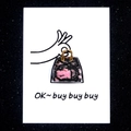 Miniature pink rhodonite crystal handbag with gold handle on an OK gesture creative card - Bag + Card / Rhodonite