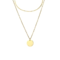 Close-up of double-layer gold necklace featuring a flat coin chain and round pendant - 14K Gold