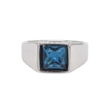 Men's titanium steel ring in silver finish featuring a large square blue gemstone inlay - Steel Color Lake Blue Stone
