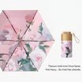 Pink peony oil painting style 6-fold flat titanium sun umbrella with compact capsule design - 19 Inch 6 Ribs / Titanium Gold-Pink Peony