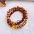 Double-strand retro wood bead bracelet set with brown tiger eye and zircon flower accents - Retro Wood Bead Agate Combination Style (27#)