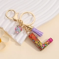 Detail of resin letter L keychain with purple tassel and colorful glitter star charm - Letter L