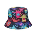 Navy blue sun hat with colorful octopus print and high-quality canvas stitching for women - Dark Blue Colorful Octopus Print (R)