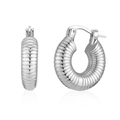 Polished silver textured hoop earrings featuring a stylish spiral thread croissant design - Silver