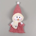 Pink plush snowman Christmas gift bag with silver star scarf and soft lamb wool base - Snowman / Pink