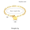 Bracelet chaîne trombone en acier inoxydable doré avec charm carré et dimensions - 19cm Ajustable / Doré