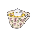 Cute cartoon white bird in flower teacup enamel pin brooch for accessories - Floral Beige Cup Bird