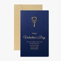Vintage navy Valentine card with golden heart key charm and kraft envelope set - Heart Key