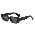 Chic black rectangular sunglasses with dark green lenses and golden metal accents - Black Frame Green Lens