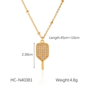 Detail view of 18K gold plated stainless steel necklace with racket pendant and dimensions - Paddle Pendant Style (HC-N40381)