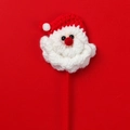 Handmade crochet Santa Claus flower head with red and white wool yarn on a stem - Santa Head Stem - Red Hat Red Stem