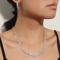 Elegant silver teardrop rhinestone necklace and long earrings jewelry set for women - Double Row Zigzag V-Shape Set (DTN10026323S)