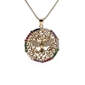 Collana dorata con pendente a forma di colomba della pace e zirconi multicolori - Colomba della pace con pietre preziose colorate