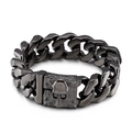 Men's gunmetal stainless steel cuban chain bracelet featuring a skull charm clasp - Black Smooth