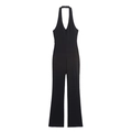 Klassieke zwarte halter jumpsuit met diepe V-hals en uitlopende wijde pijpen - S / Zwart