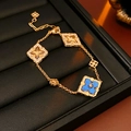 18k gold plated bracelet featuring zircon flowers with elegant blue enamel accents - Gold Chain Blue Flower Style