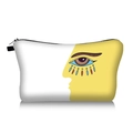 Detail of evil eye makeup bag with canvas texture, zipper closure and contrast colors - Yellow White Contrast Art