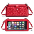 Red leather touch screen crossbody phone bag with quilted pocket and silver hardware - Red