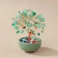 Healing natural green crystal money tree in green ceramic pot with colored stones - Green Aventurine (Green Cup)