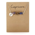 Capricorn necklace with colorful raw gemstones and engraved stainless steel zodiac pendant - Capricorn