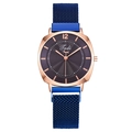 Orologio elegante con quadrante a raggi di sole, cinturino blu e cassa oro rosa - Blu