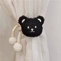 Cute black plush bear curtain tieback with cream rope and pearl beads decoration - Light Corn Rope Black Bear