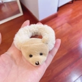 Detailed view of a soft cream plush bear hair tie with a fuzzy texture and cute design - Hair Tie-Cream Bear
