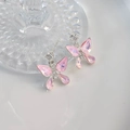 Dettaglio degli orecchini a farfalla in cristallo rosa con marchio S925 e zirconi - Farfalla di Strass Colorati