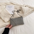 Elegant silver rhinestone crossbody bag for kids with metallic chain strap and sparkly finish - Large / Silver Rhinestone