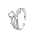 Classic silver crown ring with six-prong zirconia and adjustable cross-arm band design - Crossed Multi-layer Style / Silver
