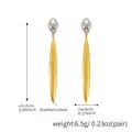 Minimalist long teardrop earrings in two-tone gold and silver stainless steel finish - Two-tone (Silver Top Gold Bottom)