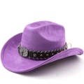 Purple suede western cowboy hat featuring a silver bull head buckle and studded leather band - M (56-58cm) / Taro Purple