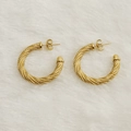 Orecchini a cerchio classici in acciaio al titanio placcati oro 18K con trama a corda ritorta - Oro