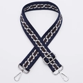 Adjustable dark blue fabric shoulder strap with geometric pattern and silver metal clasps - No.315 Navy Diamond - Silver Hook