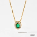 Gold-plated titanium necklace with oval green emerald pendant and micro-paved crystals - Gold Oval Green Gemstone Style (KDD372)