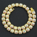 Men's gold-plated Cuban chain necklace featuring heart-shaped red rhinestones and small crystals - 18 inch / Gold (Multicolor Rhinestone)