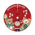 Rote Weihnachtsbaumdecke mit festlichen 2D-Cartoon-Illustrationen von Nikolaus und Rentier - 90CM Gebürsteter Stoff Baumdecke 037 / 90cm