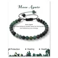 Handmade 6mm moss agate bead bracelet with adjustable black braided rope for men and women - Moss Agate