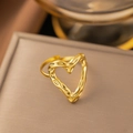 Adjustable open heart ring in 18K gold finish with unique lava texture surface - Lava Texture Heart Style (F110)