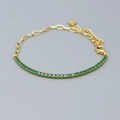 S925 sterling silver chain bracelet with green zircon and golden finish for women - Golden (Green Stone)