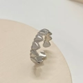 Anello aperto a cuore in argento regolabile con motivo decorativo micro-pave traforato - Cuore Perlato Bianco Argento