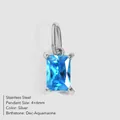 Square blue zirconia pendant in silver stainless steel for DIY jewelry - December Lake Blue / Silver