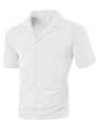 Detailansicht weißes Herren-Poloshirt mit vertikaler Streifenstruktur und Kuba-Kragen - S / Weiß