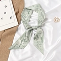 Green printed silk ribbon scarf with botanical motifs and matching golden ring accessory - Letter Y - Green Eyes Plants