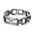 Bracciale vintage in acciaio inossidabile con croce floreale traforata da uomo argento - Stile Geometrico con Croce da 20cm (KB111169-BD)