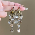 Pendientes de borla de concha azul pavo real y bronce vintage con estilo étnico retro - Blanco (Base de Bronce)