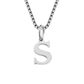 Polished silver stainless steel necklace with letter S pendant on a box chain - Letter S-Steel