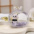 Purple panda liquid keychain in acrylic TV shape with glitter and gold ring - Single Keychain Style / Purple