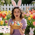 Easter freckle tattoo stickers with colorful eggs and rabbit ears, model BF-036 - Egg and Bunny Ears Freckle Design (BF-036)