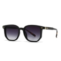 Classic square black sunglasses with purple gradient lenses and gold arrow metal accents - Black Frame Double Gray Gradient